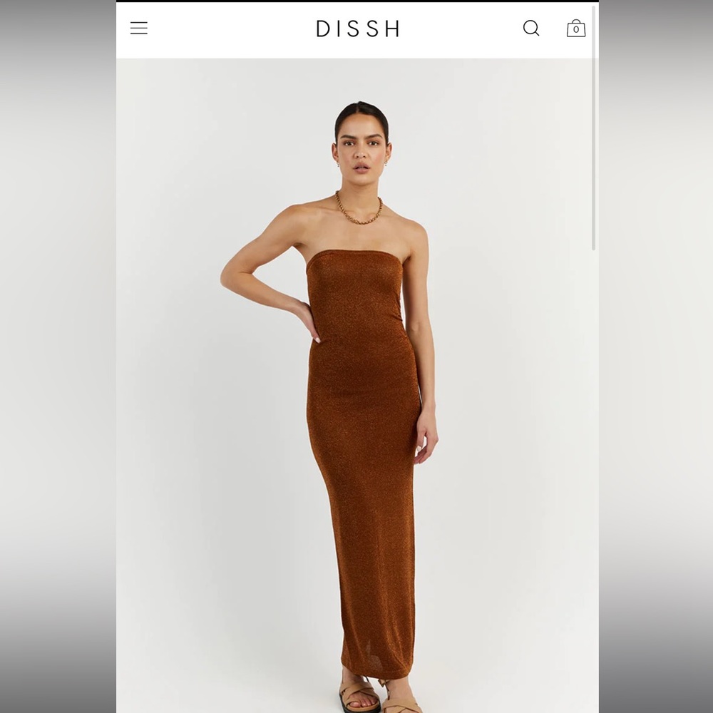 NWT Dissh NICO BURNT ORANGE METALLIC MIDI DRESS